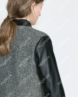 New Womens European Fashion Faux Leather Splice Lapel Vogue Trech Coat B3066