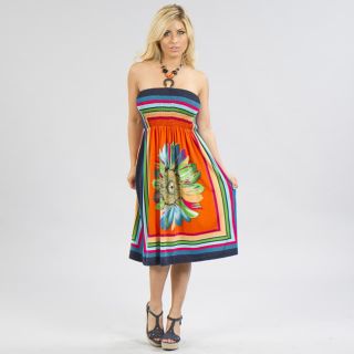 Chic Fun Sexy Color Block Beaded Stretch Halter Sun Dress Bold Floral Print