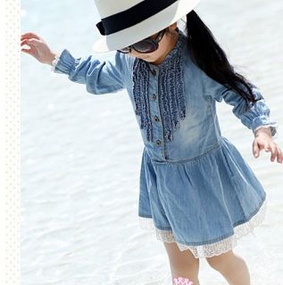 Jean Dresses Girls Baby Kids Cowboy Blue Lace Summer Clothing New Age 2 7yrs