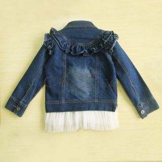 Girl Kid Jeans Top Coat Jacket Outwear Denim Button Ruffle Tulle Cowboy Sz 3 7