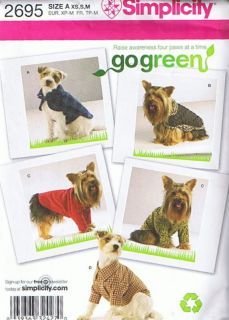 S2695 Pattern Pet Dog Clothes in 3 Sizes XS s M Simplicity Free US Shipping