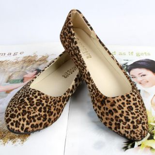 Women Lady Comfy Leopard Print Flat Shoes Fake Suede Ladies Low Ballet Shoes 40
