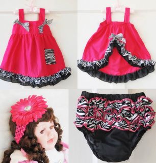 Kid Baby Cute Dress Set Top Pants Bloomer Headband Hot Pink Zebra Print