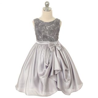 Kids Dream Girl 2T Silver Rosette Satin Pick Up Flower Girl Dress