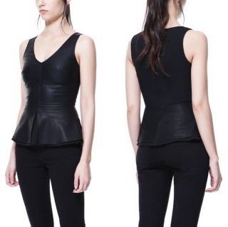 New Womens European Fashion Fancy Faux Leather Slim Waist Vest Black B1057