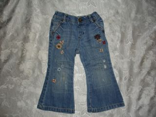 Cute Girls Baby Gap Denim Distressed and Floral Embroidered Jeans Size 2T