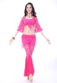 Newest Belly Dance Costume Outfit Dancewear Lace 3Pics Top Tube Pants