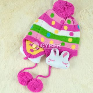 Cute Bunny Cap Ear Flap Hat Beanie Winter for Baby Kid 4 Colors