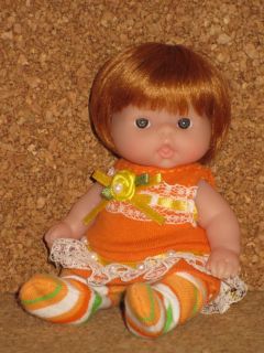 OOAK Berenguer 5" Itsy Bitsy Baby Monique Carrot Red Wig Fabric Dress Tights Hat