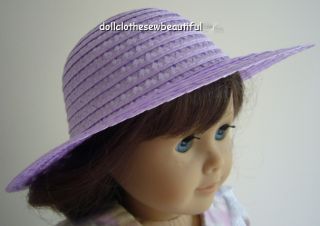 Apryl Doll Clothes Fits 18 inch American Girl Lavender Plaid Dress Straw Hat