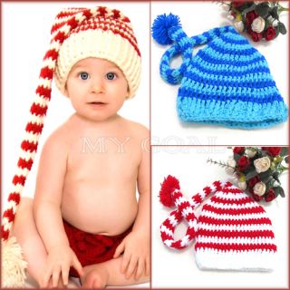 Newborn Baby Crochet Knit Girl Boy Handmade Striped Tail Beanie Hat Winter Warm