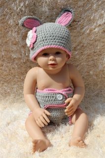 Cute Cotton Handmade Rabbit Bugs Bunny Newborn Baby Knit Hat Nappy Photo Prop