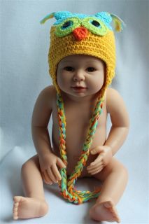 Cute Handmade Baby Child Sky Blue Owls Knit Hat Photograph Newborn to 3 Year New