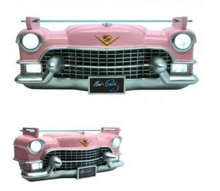 Elvis Resin Pink Cadillac 3 D Front Wall Shelf w Lights Glass Auto Car Caddy