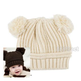 Fashion Korean Baby Lovely Dual Ball Girl Boy Wool Knit Sweater Winter Cap Hat