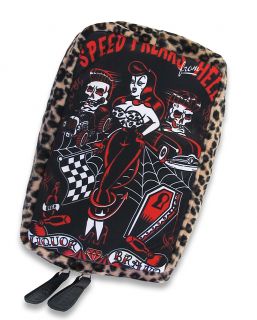 Liquor Brand Speed Freaks Rockabilly Tattoo Hot Rod Purse Cosmetic Bag Leopard