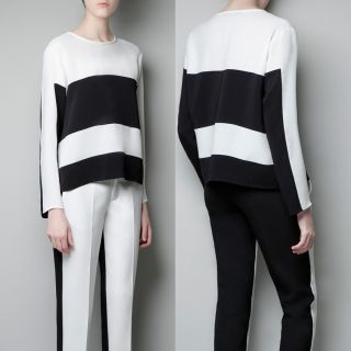 New Womens European Fashion Stripe Splice Crew Neck Long Sleeve T Shirt B954