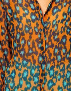 Womens European Fashion Collar Leopard Print Long Sleeve Shirt Blouse B3903