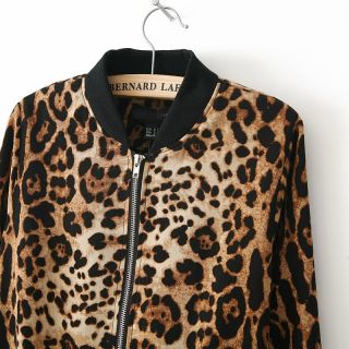 New Womens European Fashion Full Wild Leopard Print Zipper Coat Jacket B2385