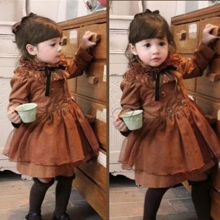 Girls Trench Coat Wind Jacket Baby Dress Kids Clothes Outwear Lace Collar Sz 3 7