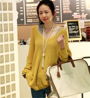 Womens Knitted Oversized Loose Batwing V Neck Long Sleeve Sweater Pullover Tops