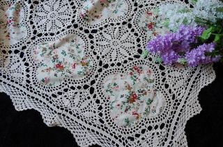 Square Hand Crochet Lace Floral Fabric Tablecloth 114cm