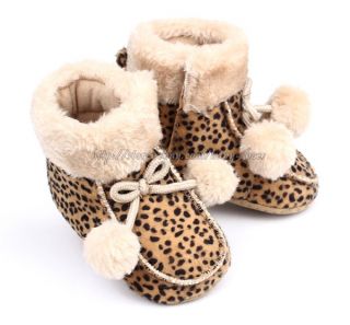Baby Boy Girl Pink Leopard Brown Winter Boots Crib Shoes Size 3 6 6 9 9 12 Mons