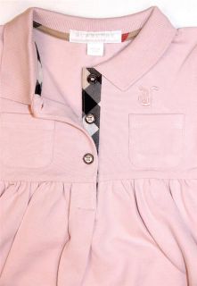 New Authentic Burberry Girls Check Placket Pique Cotton Dress Retail Price $125