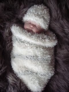 Hand Knitted Baby Sleeping Bag Papoose Cocoon Hat Photo Photography Prop 0 6M