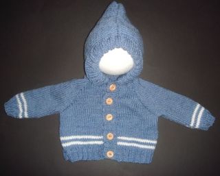 Baby Boy Hand Knit Knitted Cardigan Jacket Hoodie in Denim Yarn 0 3M