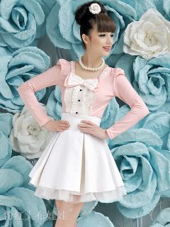 Boho Style Sweet Cute Princess Lace Bow Long Sleeve Pink T Shirt Shirts Top Pink