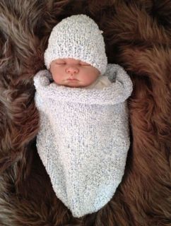 Hand Knitted Baby Sleeping Bag Papoose Cocoon Hat Photo Photography Prop 0 3M