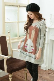 New Womens Korean Fashion Loose Bat Sleeve Plush Shy Rabbit Bunny Sweater H332