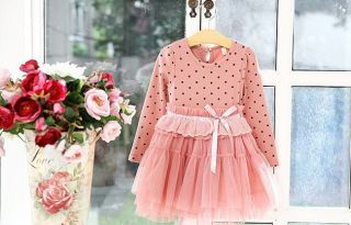 New Kids Toddlers Dot Princess Cotton and Tulle Cake Dress 2 7Y Clothes AD007