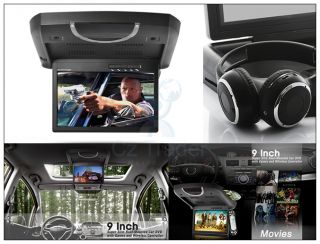 9 inch Super Slim Roof Mounted Car DVD Player with Games Wireless IR Headphone