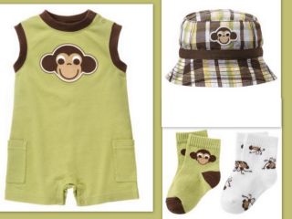 Gymboree Monkey Trouble Shirt Bib Hat Romper 3 6 12 24