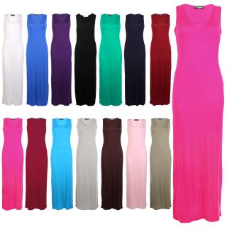 Ladies Fitted Womens Sleeveless Jersey Casual Long Maxi Summer Dress Size 8 14