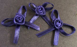 60 Royal Blue Satin Ribbon Flower Bow w Rose Appliques