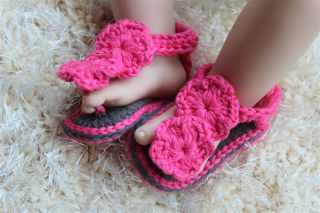 New Cute Handmade Knit Crochet Flower Baby Sandals Shoes Newborn Photo Props