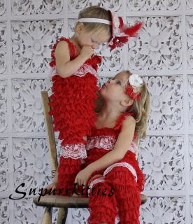 Red White Christmas Baby Lace Ruffle Petti Romper Leg Warmer Set Photo Prop
