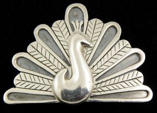 Vintage Taxco 925 Sterling Silver Textured Regal Mexican Peacock Pin Brooch