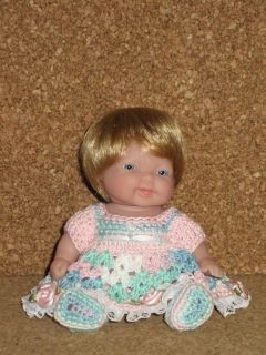 OOAK Berenguer 5" Itty Bitty Baby Girl Crochet Thread Set Monique Wig Blue Eyes