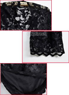 Women's Fashion Lace Slim Flower V Neck 3 4 Sleeve Dress White Black 3Size s M L
