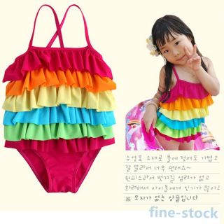 New Toddler Swimwear One Piece Colorful Ruffled Swimsuit Kids Bikinis Size 2 6T