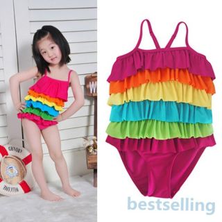 Toddler Baby Swimwear Colorful Ruffled New One Piece Swimsuit Kids Bikini 2 6T