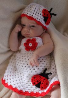 Handmade Crochet Baby Dress Matching Hat Lady Bug