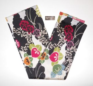 Japanese Long Black Floral Fingerless Gloves Nagomi Kimono Flowers Mesh New