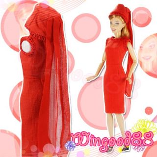 Charm Red Dress Clothing Hat Shoes Set for Babrie Doll