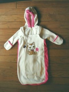 Baby Girl White Okie Dokie Pram Snowsuit Outerwear Size 6 9 mos Pink Kitty Cat