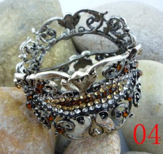 New Fashion Rhinestone Crystal Flower Vintage Style Cuff Bangle Bracelet S102